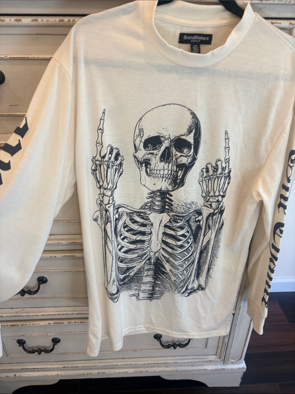 Kids Cream Long-Sleeve Skeleton Graphic Tee
